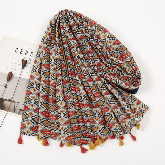 Voile Tassel Printed Scarf
