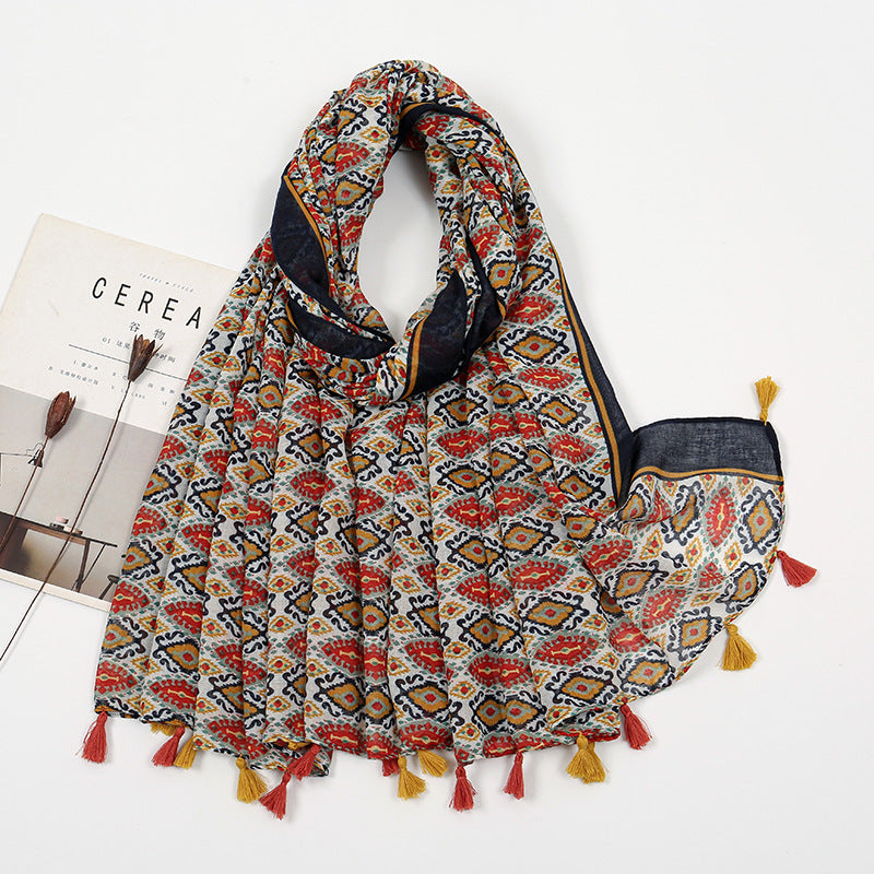 Voile Tassel Printed Scarf
