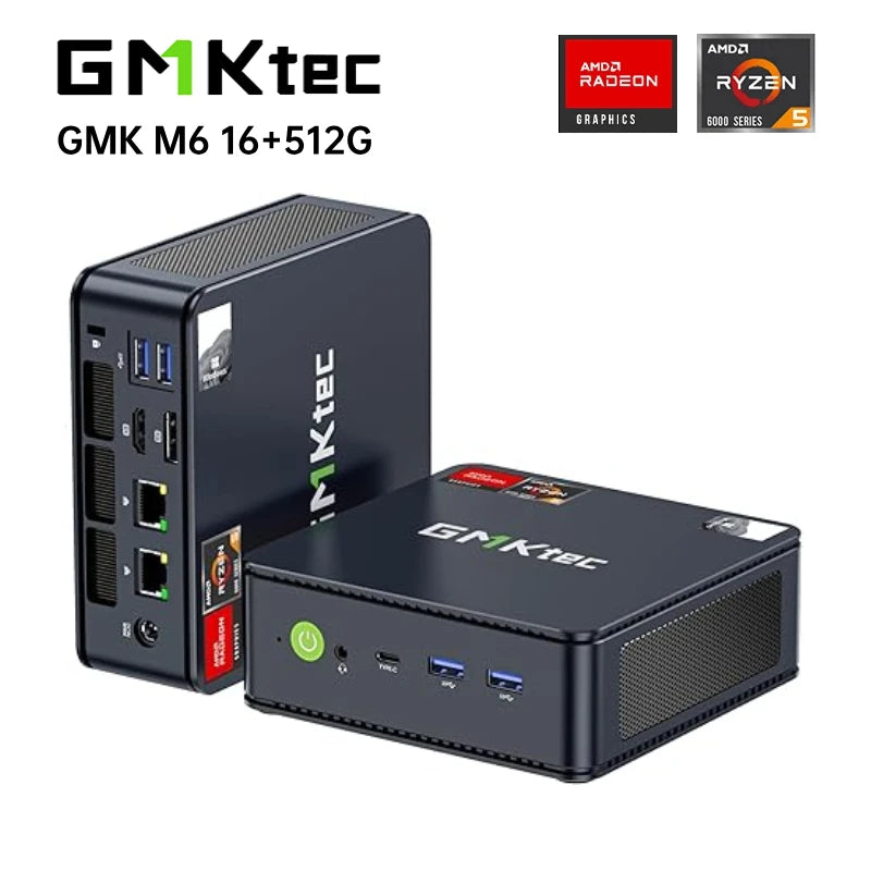 GMKtec M6 Mini PC AMD R5 6600H 6-core 12-thread Computer 16GB DDR5 512GB PCIe 3.0 SSD