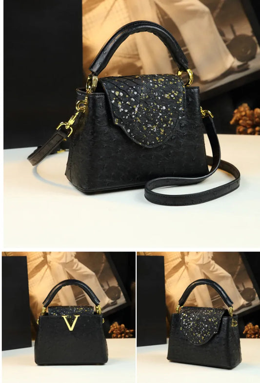 Fashion Genuine Leather Bag Niche Ostrich Print