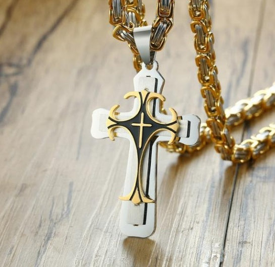 Golden Cross Titanium Pendant Necklace