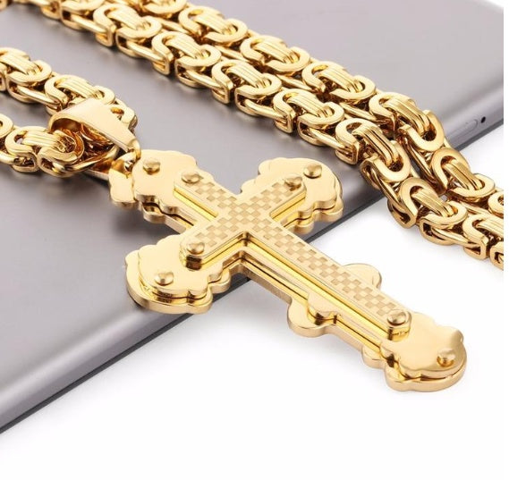 Golden Cross Titanium Pendant Necklace