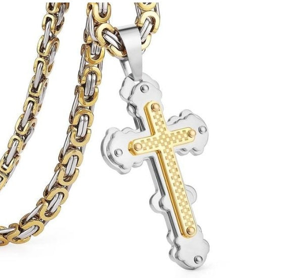 Golden Cross Titanium Pendant Necklace