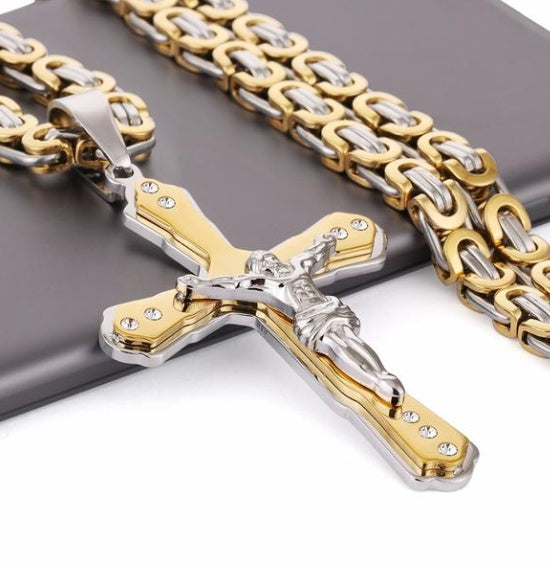 Golden Cross Titanium Pendant Necklace