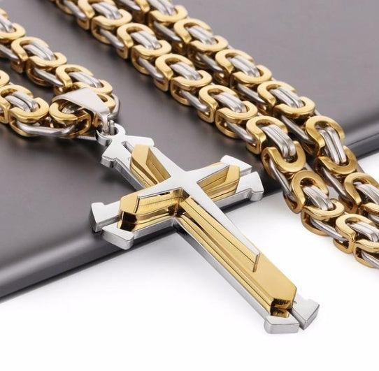 Golden Cross Titanium Pendant Necklace