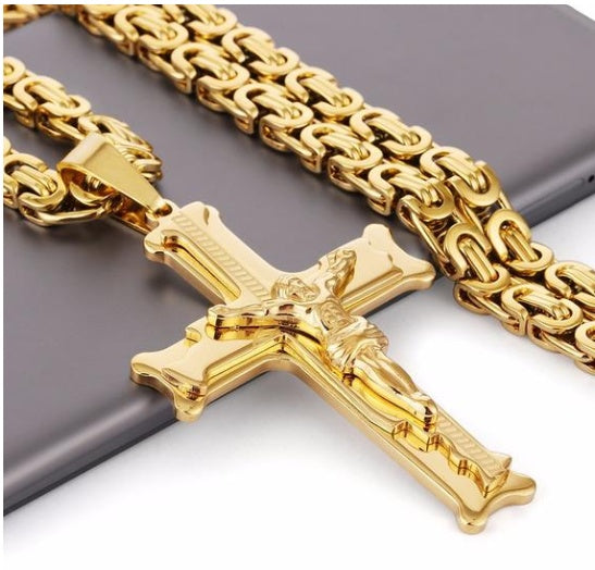 Golden Cross Titanium Pendant Necklace