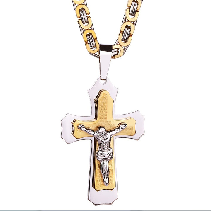 Golden Cross Titanium Pendant Necklace