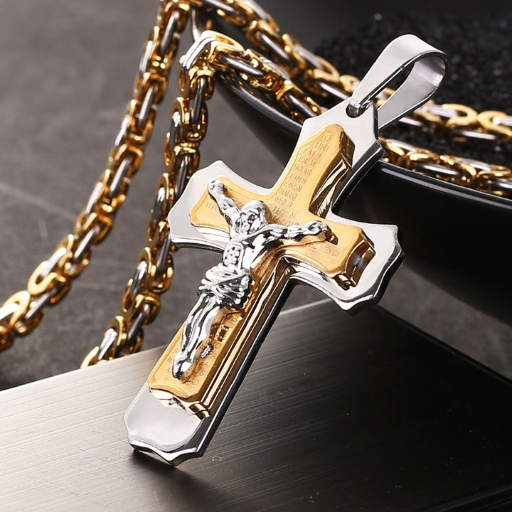 Golden Cross Titanium Pendant Necklace