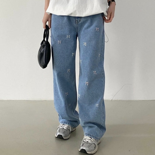 Embroidered Waist Adjustable Jeans
