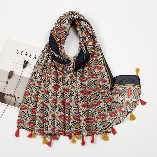 Voile Tassel Printed Scarf
