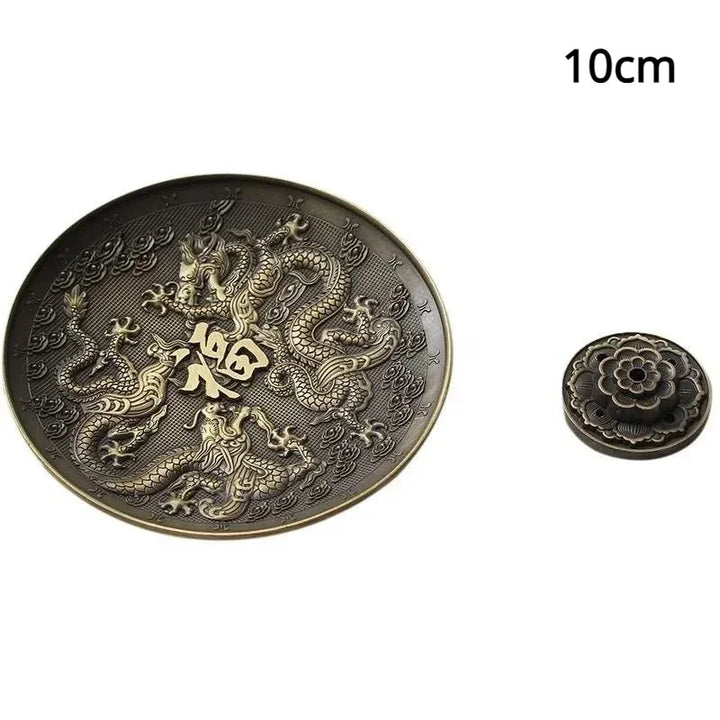 Dragon and Phoenix Bronze Incense Tray