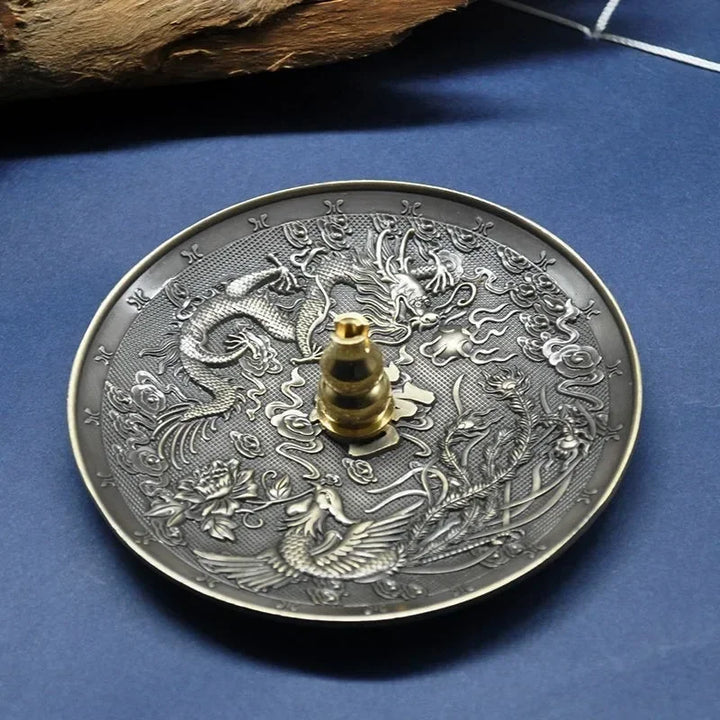 Dragon and Phoenix Bronze Incense Tray