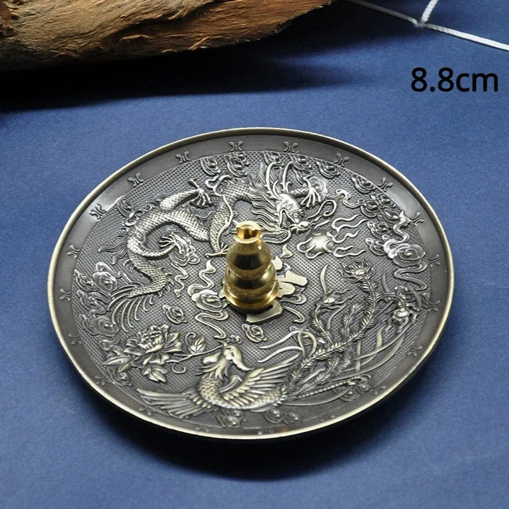 Dragon and Phoenix Bronze Incense Tray