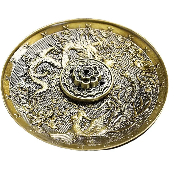 Dragon and Phoenix Bronze Incense Tray