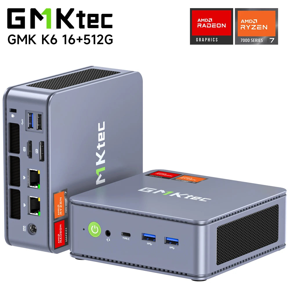 GMKtec K6 Mini PC AMD R7-7840HS 8C/16T 16GB DDR5 512GB PCIe 4.0 SSD