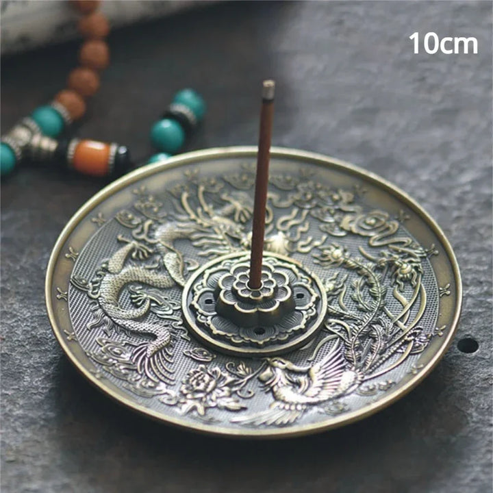 Dragon and Phoenix Bronze Incense Tray